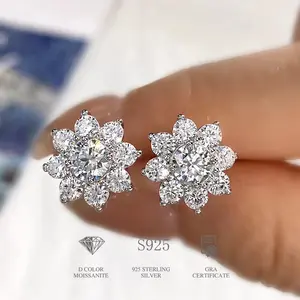 .5CT Moissanite Diamond Flower Stud Earrings for Women - Real 925 Sterling Silver Solitaire Jewelry