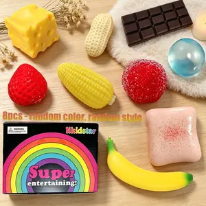 8pcs/set - Mysterious simulation fruit toast kneading box, blind box stress relief toy, sensory set, creative slow return kneading, prank friend party gift, with different styles
