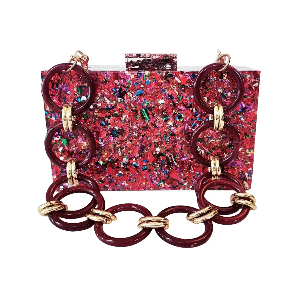 Red Confetti Resin Clutch Purse
