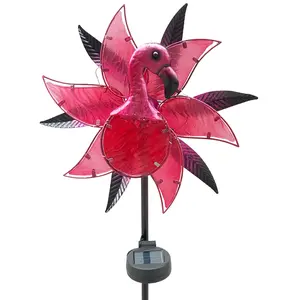 Livfineseason Flamingo Solar Wind Spinner Garden Decor, Lighted Garden Spinning Art Decors, Landscape Path Lights Wind Sculptures Decorations, Pathway Metal Stakes Lighting Kinetic Wind Catcher for Outside