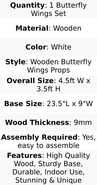 Freestanding Wooden Butterfly Wings Backdrop, Large Butterfly Cut-Out Stand Photo Prop - White, 4.5ftx3.5ft