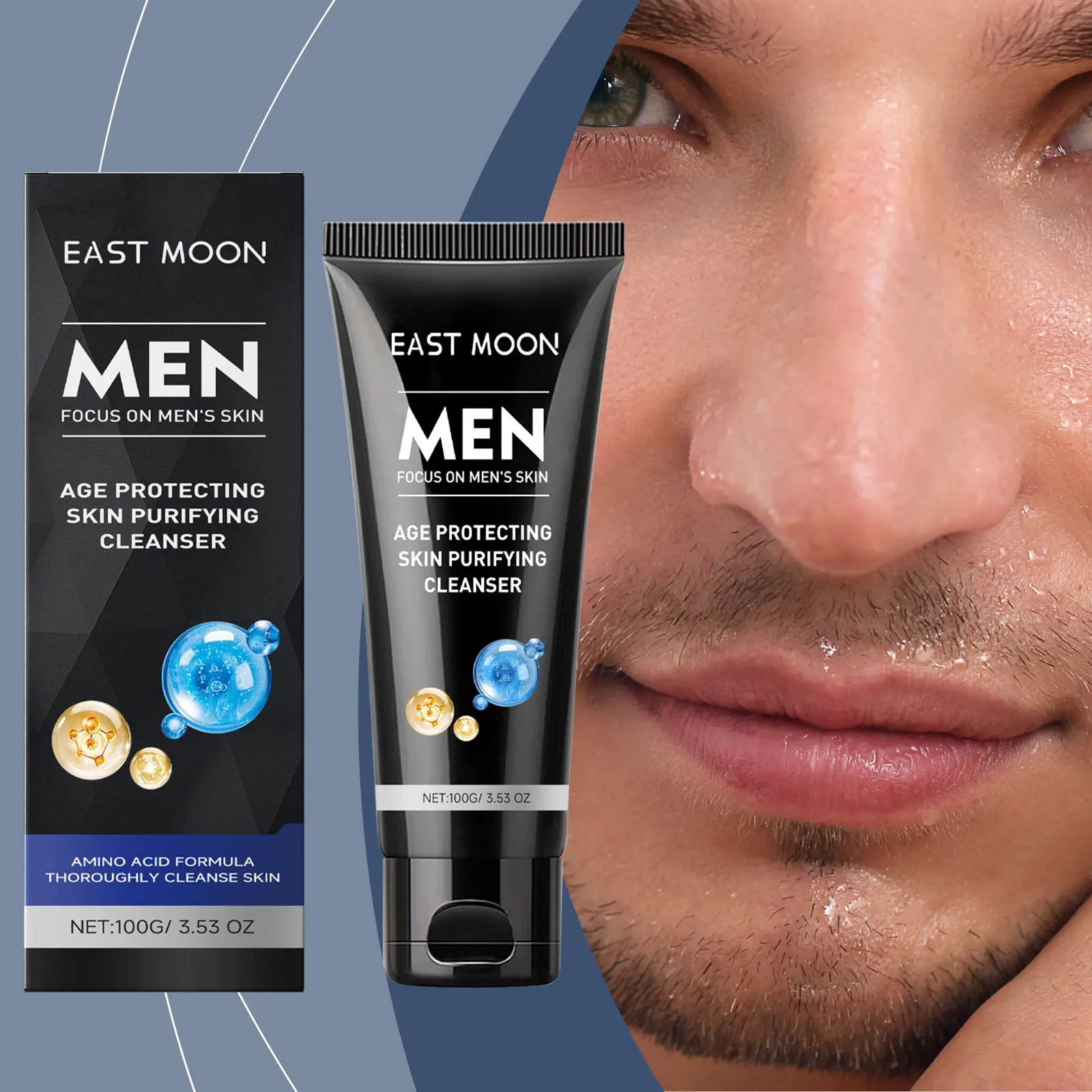 Men Face Wash - Hydrating Amino Acid Cleanser with Peptides & Hyaluronic Acid, Gentle Anti Aging Face Wash for Men, Fights Wrinkles, No Tightness, Daily Skincare