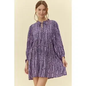 Jodifl Geo Print Babydoll Dress - Navy Pink