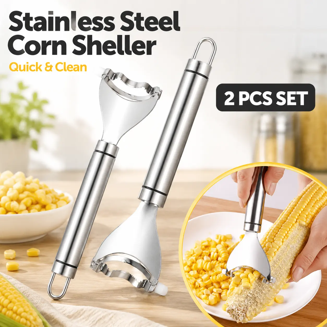 2 Pcs Corn Peeler Corn Planer Thresher Stainless Steel Corn Peeler for Corn On the Cob Corn Kernel Remover Tool Magic Corn Stripper Tool Corn Cutter Corn Scraper with Ergonomic Handle for Kitchen