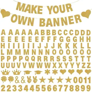 133PCS DIY Banner Kit with Letters Symbols,Make Your Own Banner,Personalized Black Banner Custom Party Banner for Birthday/Graduation/Thanksgiving/Halloween/Valentine's Day/Retirement (Gold)