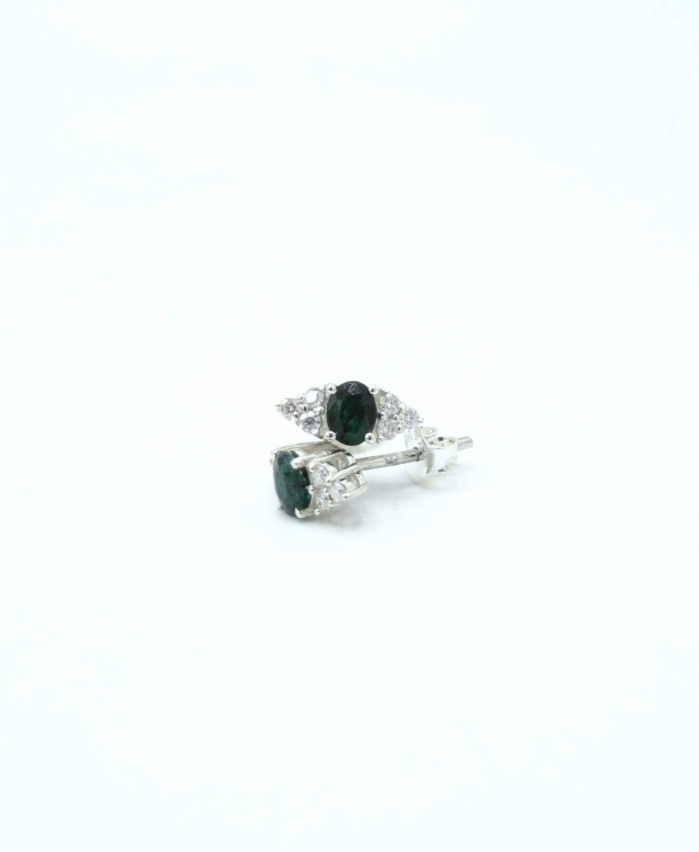 Emerald Stud Earrings with Moissanite – Sterling Silver