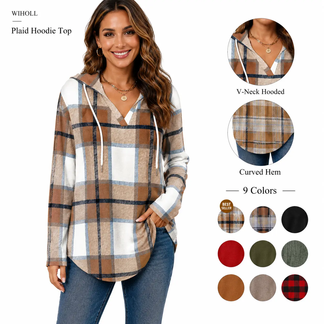 WIHOLL Womens Fashion Tops Hoodies for Women Pullover Oversized Sweatshirts Long SLeeve Shirts Loose Fit*(Size UP 1-2 for True Oversized Look!)* Casual Outfits Lightweight Womenswear