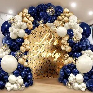 Navy Blue Gold Balloon Arch Kit, Double Stuffed Pearl White Royal Blue Chrome Gold with Confetti Balloons for New Year Graduation Birthday Wedding Party Decorations