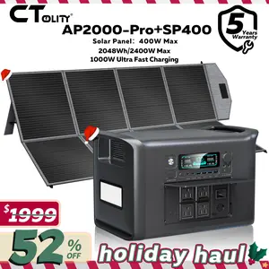 Holiday Haul CTOLITY AP2000-Pro 2048Wh Solar Generator 2400W Powerbank LFP Battery & 400W Solar Panel Portable Power Station for Camping RV Energy Storage Fast Charging 1000W AC Input Rechargeable Smartphone Charging