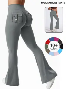Women's High Waist Wide Leg Flare Pants, Sporty Style, Slim-Fitting, Pocket Design, Perfect for Gym, Yoga, Daily Wear