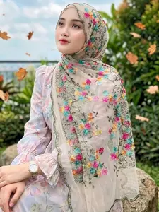 Women's Floral Printed Long Scarf, Beach Sun Protection Summer Shawl, Casual Leaf Pattern Wrap, Breathable Lightweight Fabric, All-Season Accessory, Hijab for Muslim, Tignon Scarf, Head Scarf