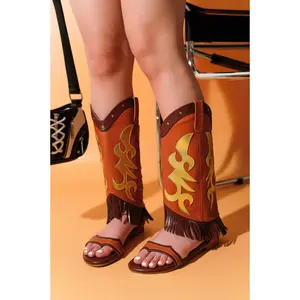 Collins Fringe Western-Inspired Flat Sandals - Brown