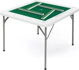 PEXMOR 39.5" Foldable Mahjong Table, Square 4 Player Card Game Table w/Cup Holders & Chip Grooves, Portable Folding Poker Domino Board Game Table for Blackjack, Texas Hold'em, Jigsaw Puzzles Game