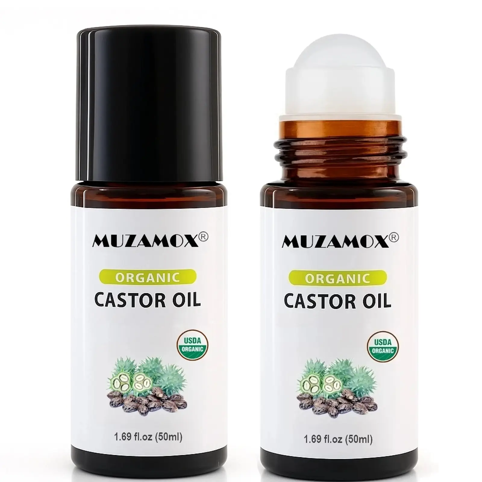 【Buy 1 Get 1】Castor Oil Roll On Nourishing Treatment - Targeted Hydration for Skin Care, Hair Care, Quick and Easy Castor Oil Pack Wrap Hexane Free,1.69fl.oz/50ml