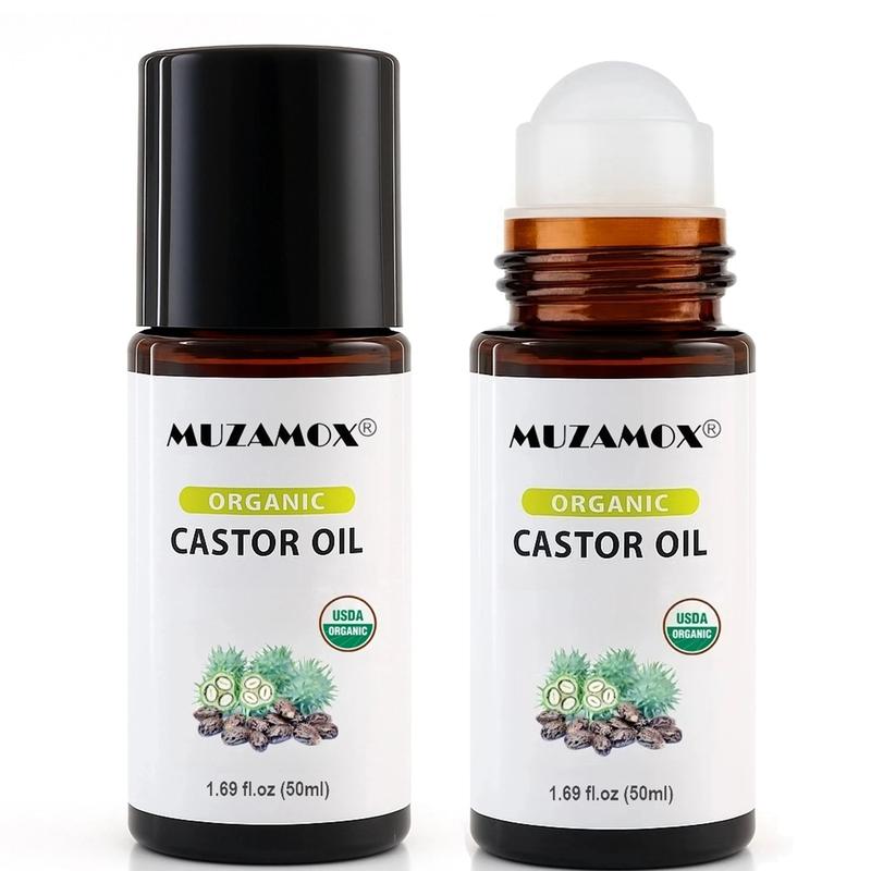 MUZAMOX 【Buy 1 Get 1】Organic Castor Oil Roll-On Nourishing Treatment - Hexane-Free Castor Body Oils for Body Care, Targeted Hydration, Quick & Easy Application, 1.69fl.oz/50ml