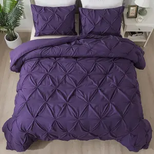 Purple King Size Comforter, 3 Pintuck Lightweight Comforters  Sets, Microfiber Down Alternative Comforter