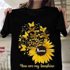 Mama Sunflower You Are My Sunshine Shirt, Mother's Day Custom Shirt, Sunflower Butterflies Personalized Shirt, Mothers Day Shirt For Mom