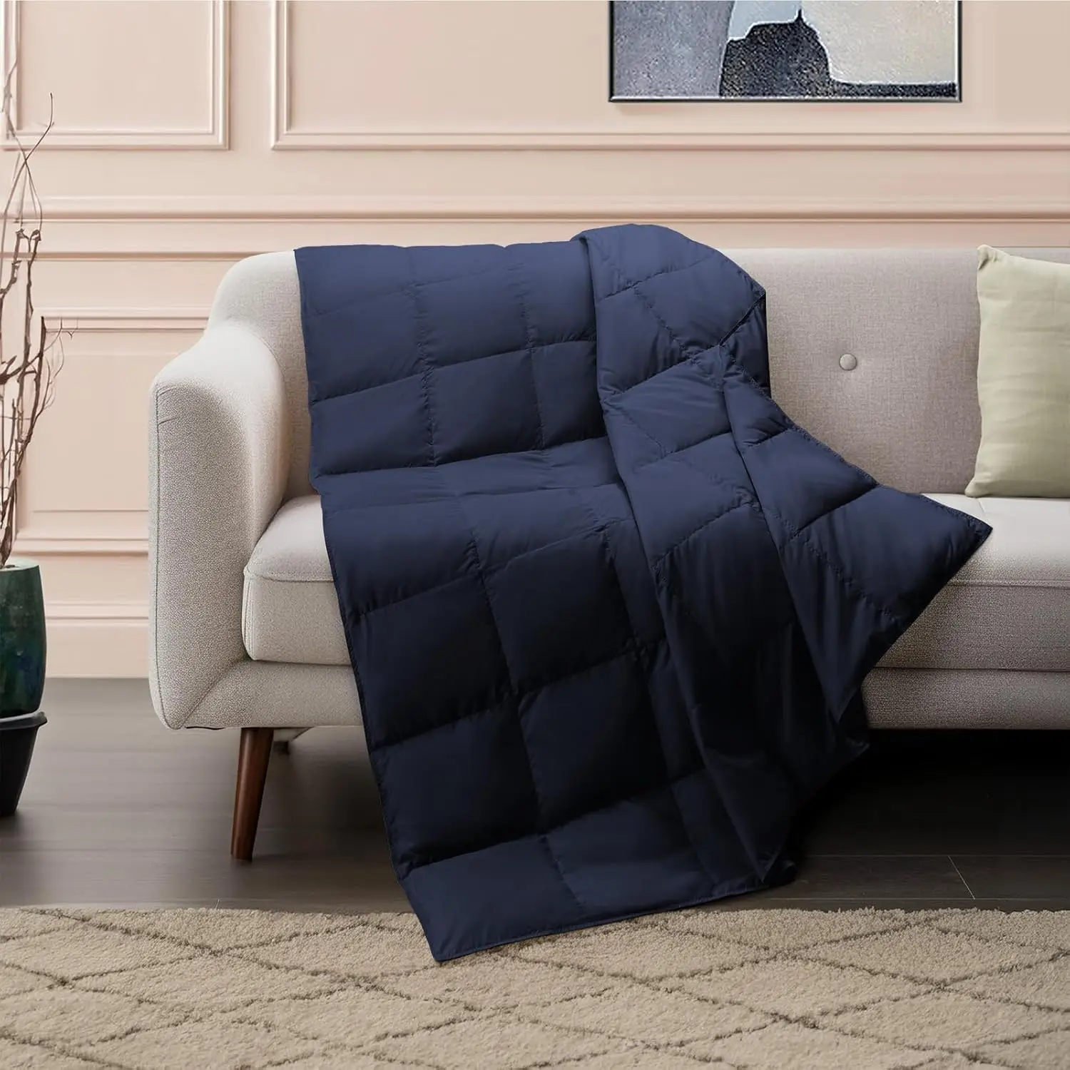Lightweight Down Throw Blanket  Down Throw for Couch Sofa Soft Packable Down Blanket Throw for Indoor and Outdoor Use 50"x70" Navy Blanket