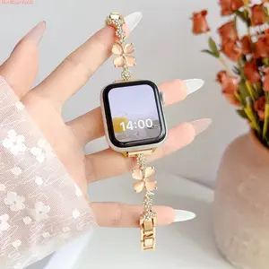 Cat's Eye Stone Four Leaf Clover Bracelet Watch Band, Elegant Luxury Wrist Strap For Apple Watch Daily Fashion Matching (Strap Only)