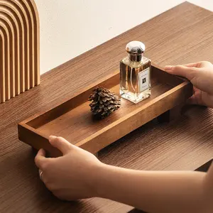 Handcrafted Solid Wood Bathroom Tray Non Deformable Shampoo Cosmetics Holder with Natural Wood Grain for Hotel Home Bathrooms Travel Toiletries Organization