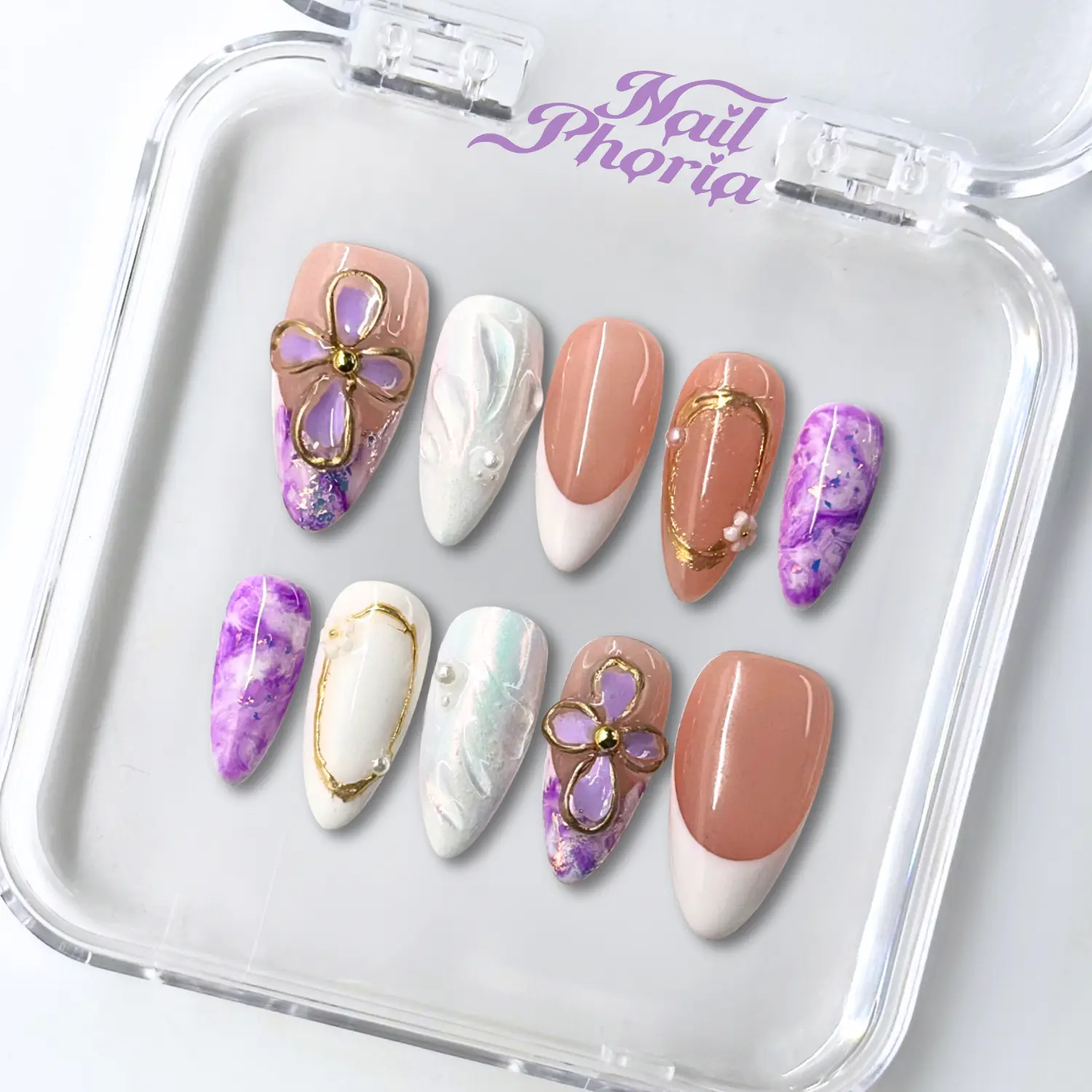 NailPhoria LILAC CLOUD - SPRING Handmade Press-On Nails | Reusable, Salon-Quality, Long-Lasting, Glossy Design