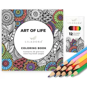 Art of Life Adult Coloring Book with 12 Colored Pencils Set | 38 Pages | Easter Basket Stuffers for Women | Complete Stress Relief Gift | Ready-to-Color Art Kit