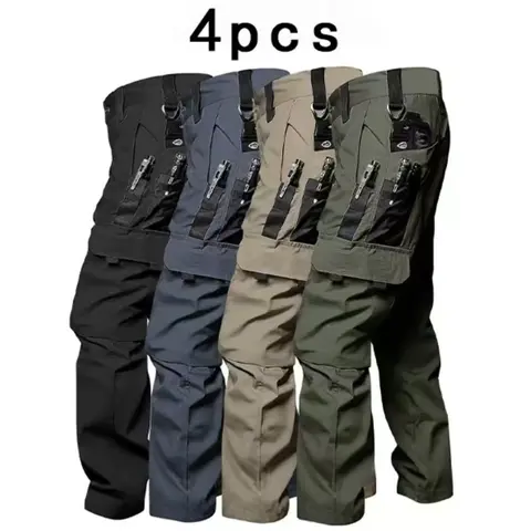Men's Basic Plain Tactical Pants - 230g/m² Rayon Fabric, Multiple Pockets, Zipper Closure, Attachment Pockets, High Durability Menswear Bottoms for Spring & Autumn Hiking, Work-To-Hike Ready