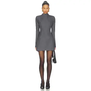 AEXAE Wool Contoured Turtleneck Long Sleeve Mini Dress in Dark Grey