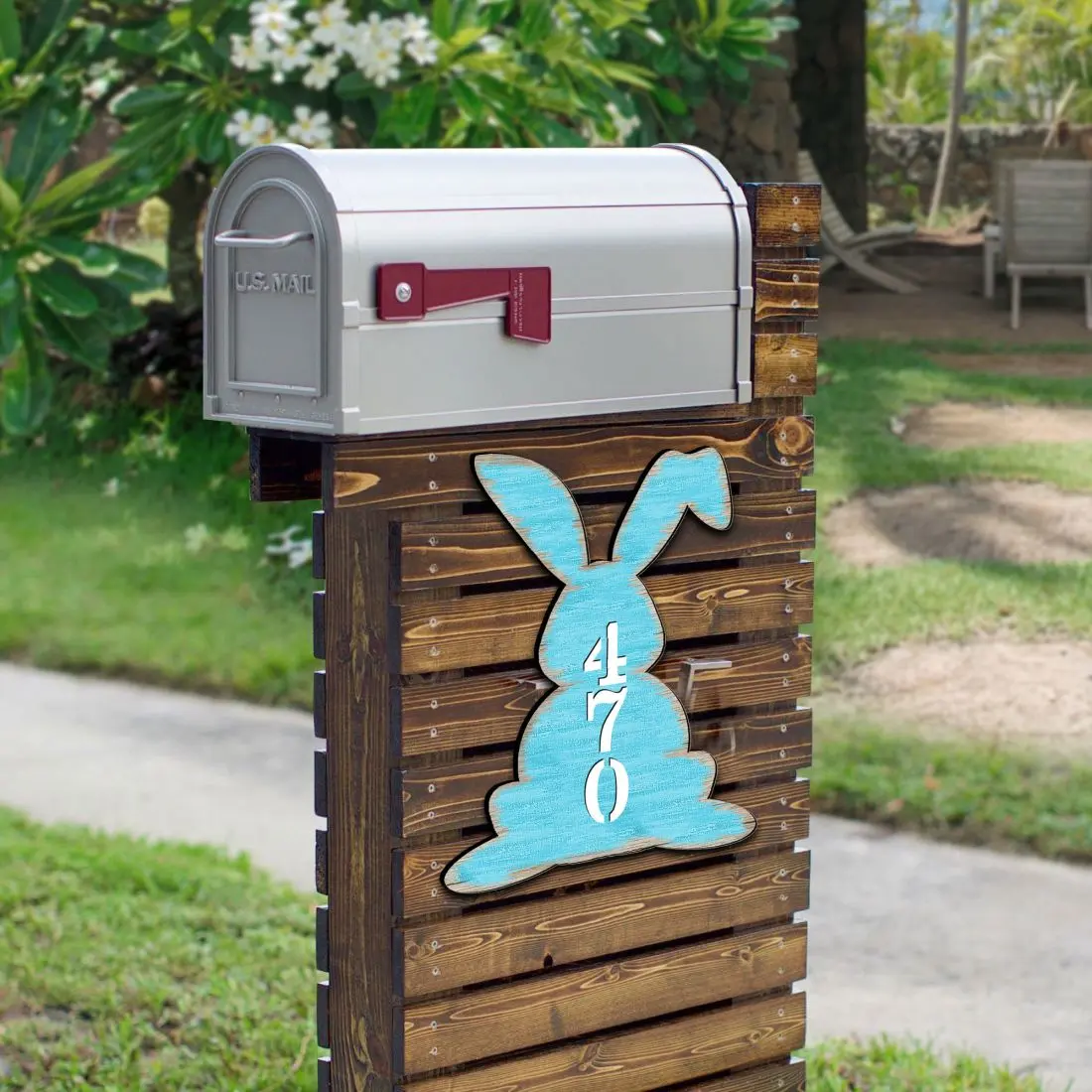 Designocracy MA981343-18 18 in. Wooden Bunny Easter Vertical House Number Wall Sign, Decorative Artwork Decoration, Home Supplies Gift