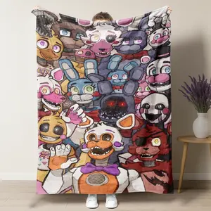 FNAF Ultimate Character Lineup Blanket – Iconic Animatronics from the Series, Ultra Soft Throw as a Must-Have Gift for FNAF Gamers and Nostalgic Fans