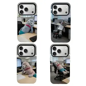 Funny Office Meme Phone Case, Double Layer Film Hard Cover, Tired Worker Plush Aesthetic Protective Case for iPhone 11, 12, 13, 14, 15, 16, 17 Pro Max Plus | Corporate Humor Vibe Secure Polycarbonate Back