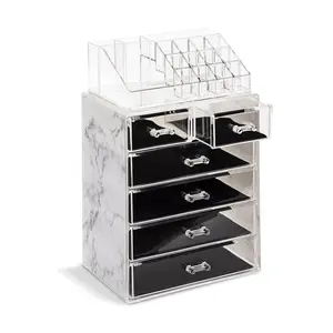 Sorbus Marble Makeup Case - 4 Large / 2 Small Drawers