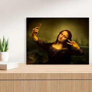 Mona Lisa Selfie Canvas Wall Art Poster – Fun Creative Print for Home, Bedroom, Kitchen, Living Room, Office, Hotel & Cafe