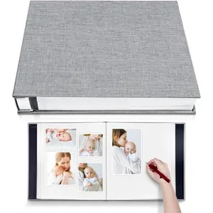 Photo Album Self Adhesive 3x5 4x6 5x7 6x8 8x10 8.5x11 11x10.6 Magnetic Scrapbook Album DIY Length 11x10.6 Inch 40 Pages Linen Cover DIY Photo Album with A Metallic Pen and and Plastic Board(Grey)