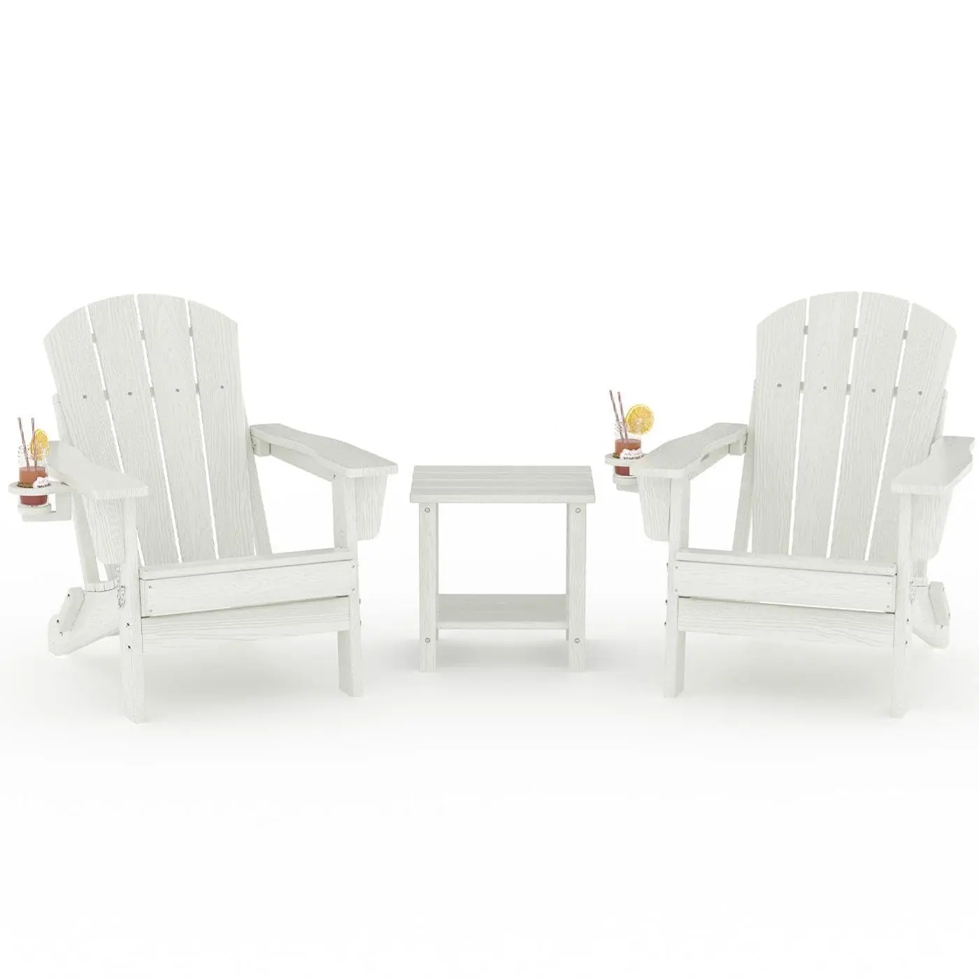 Embossed wood grain - with cup holder - white 2 chairs + 1 side table