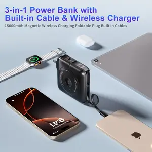 Portable 4-in-1 Magnetic Charger — Compatible with iPhone, Apple Watch, iPad, and Apple Earphones; Supports Fast Charging; Features Built in USB Charging Cable and Plugs; 1500mAh Capacity.