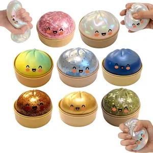 2026 New 8 Piece Glitter Dumpling Squishy Mystery Glitter Dumpling Squishies Box Colorful Dumpling Stress Balls Fidget Jumbo Squishy Toy with Steamer Box Soft Squeeze Decompression Dough Gift