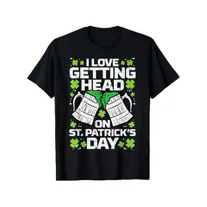 Funny St. Patrick's Day T-Shirt for Men & Women - "I Love Getting on St. Paddy's Day" Irish Pub Humor with Beer Pints & Shamrocks - Black & Green Casual Party Tee, Comfortable Round Neck Short Sleeve Shirt