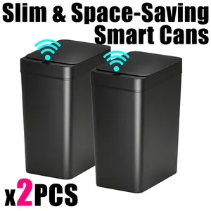 2 Pack 15L Smart Household Can, 2 Pack Water Resistant Waste Bin, Nordic Sanitary Induction Container for Kitchen Lavatory Bedroom