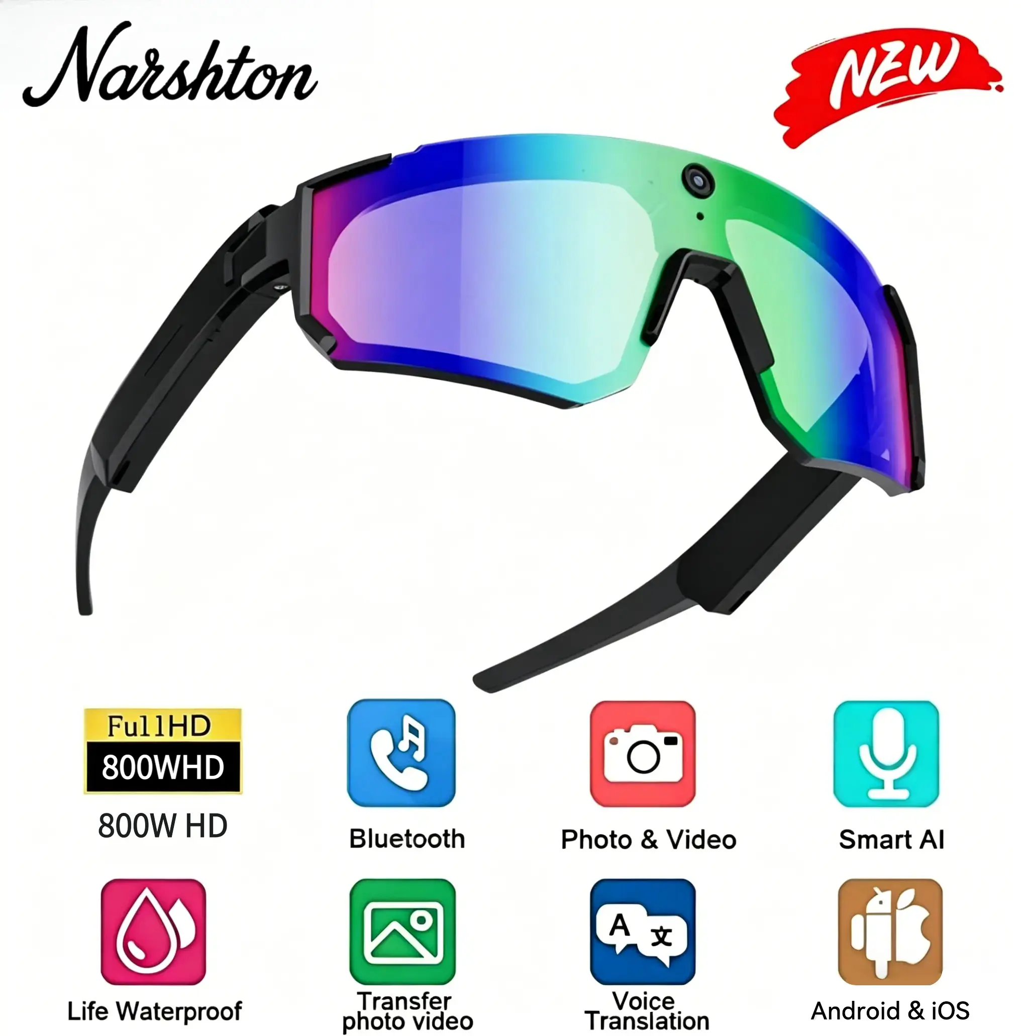 2026 New AI Smart Sport Sunglasses - Wearable Smart Glasses with Camera, HD 1200P Video, ChatGPT AI Assistant, Real-Time Translation, Voice Control, Bluetooth 5.4, Wireless WiFi 6(802.11ax) - Ideal for Cycling, Driving (Phones & Electronics Device) tiktok