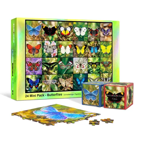 rokt&razo Animals and Nature-Themed Cardboard Puzzle Set - 24 Mini Packs, 1000 Pieces, 8 Stickers, Index on the Back, Beginner-Friendly, Art Puzzles Gift, Family Game Nights, Great Gift Choice, 27.5x19.7in Finished Size, Flowers Speak Butterfly