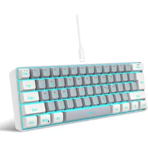 60% Wired Gaming Keyboard, SmallUltra-Compact 61  RGB Backlit 60 Percent Gaming Keyboard for PC/ Gamer, Typist, Travel, Easy to Carry on Business Trip(White-Grey)