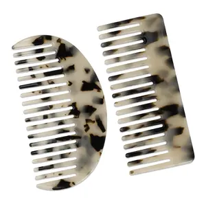VOCOSTE 2pcs Acetate Wide Comb Wide Tooth Comb for Curly Wet Hair Thick Tooth Comb 4.61"x1.97", Beige Black