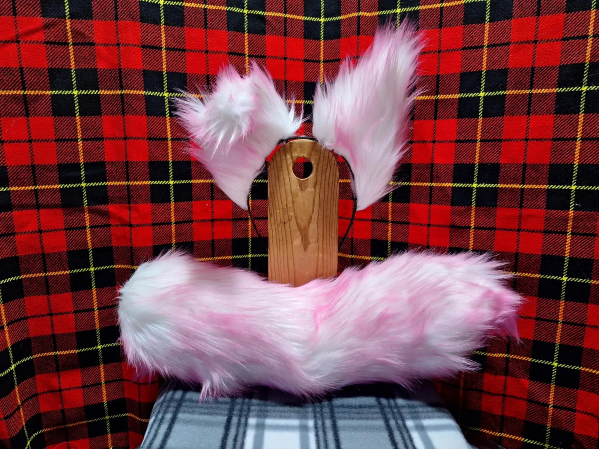 Faux Fur Ears and Tail Set for CosPlay Therian Orange with Black Tipped Ears Tail Soft Bendable Fun Party Accessories