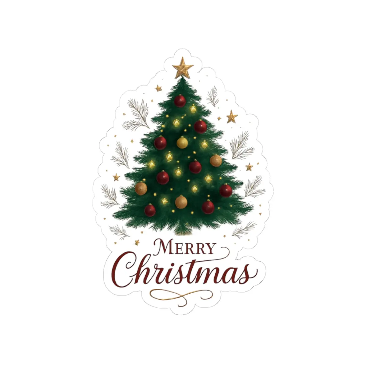Merry Christmas Tree Sticker | Kiss-Cut Holiday Sticker