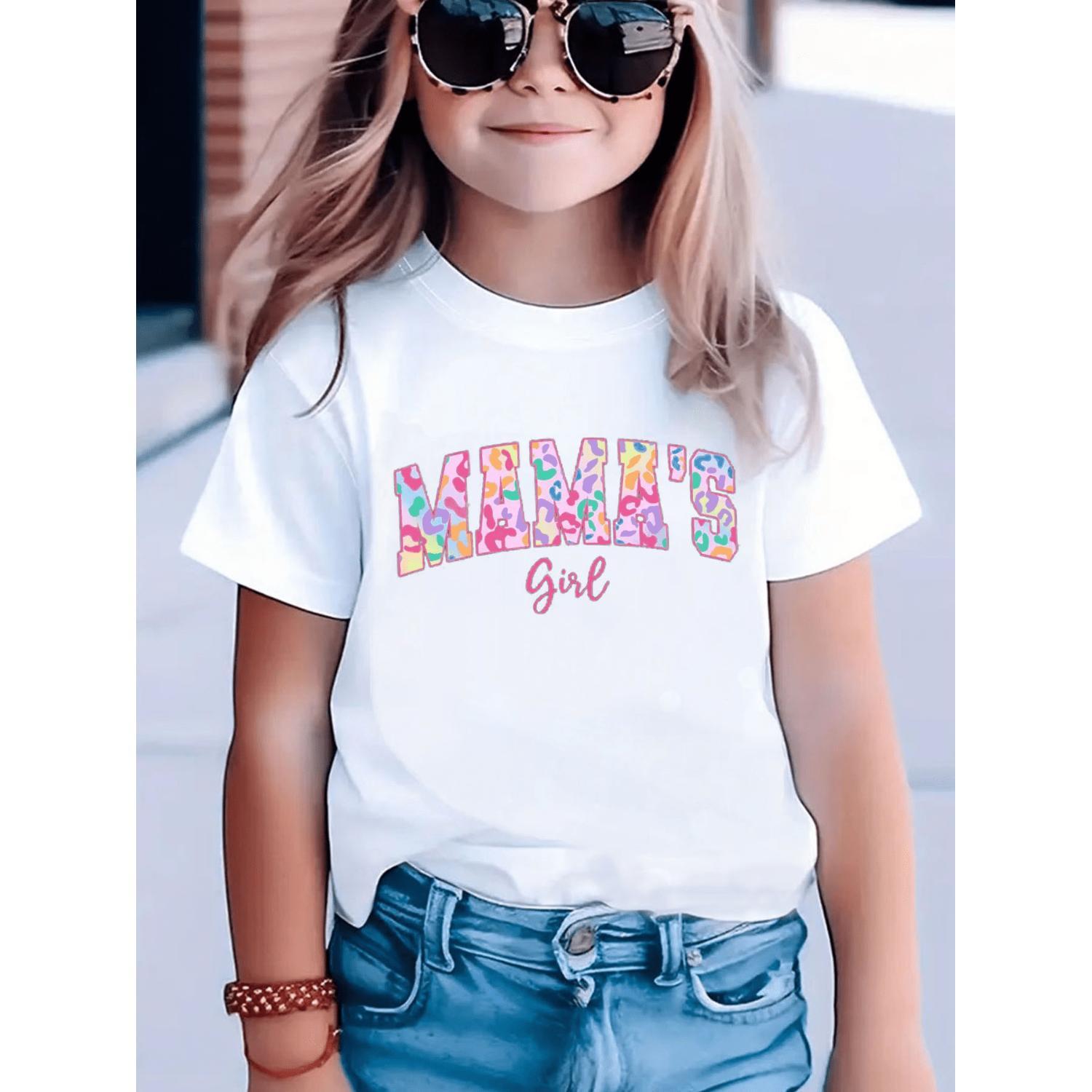 [Bright Pink Girls' Tee] Bright Pink Girls' Casual Short Sleeve T-Shirt | Round Neck Knit Top with AUNTIE Graphic, Floral & Leopard Print | Hand Wash Only, Shirts for Girls, Kids Fashion Tee, Playful Lettering Tee, Applique Detailed Shirt