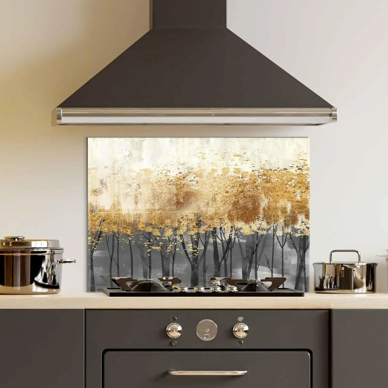 GCKG 3d drawing abstract marble art golden black white gray background Tempered Glass Kitchen Backsplash, Stove Back Cover, Stove Splashback, Cutting Board, Kitchen Wall Decor