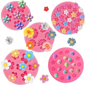 5Pcs Flower Silicone Candy Mold, Mini Fondant Chocolate Molds Small Rose Flower Resin Soap Ice Cube Wax Melt baking Mold for Cake Cupcake Decorationg (pink)