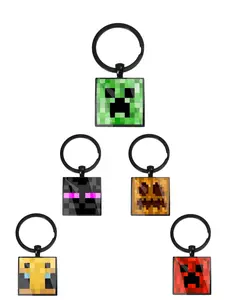 Minecraft Fun Pixel Block Theme Necklace Accessory Cartoon Pattern My World Square Time Gem Keychain