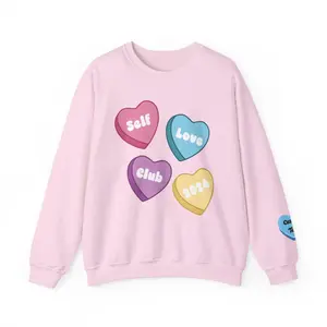 Custom Self Love Valentine Sweatshirt, Self Care Gift, Personalized Valentine's Sweatshirt, Sleeve Print, Aesthetic VSCO Conversation Hearts